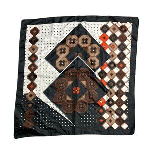 Vtg Totes Rain Scarf 1975 Brown Black Orange Polka Dot Geometric water repellent